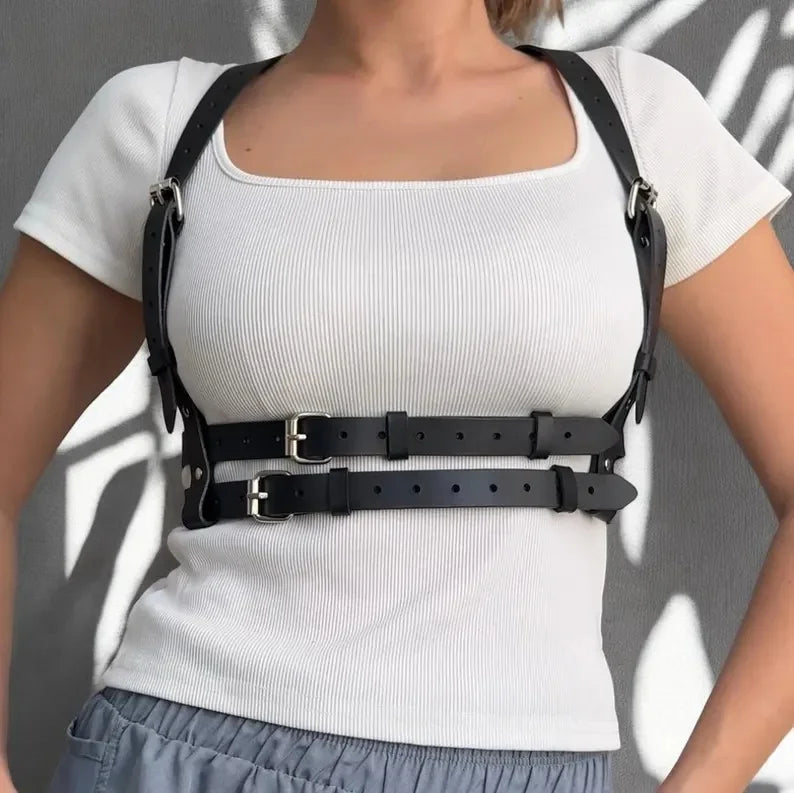 Women's Goth Punk Harness Belt - PU Leather Studded Decorative Straps
