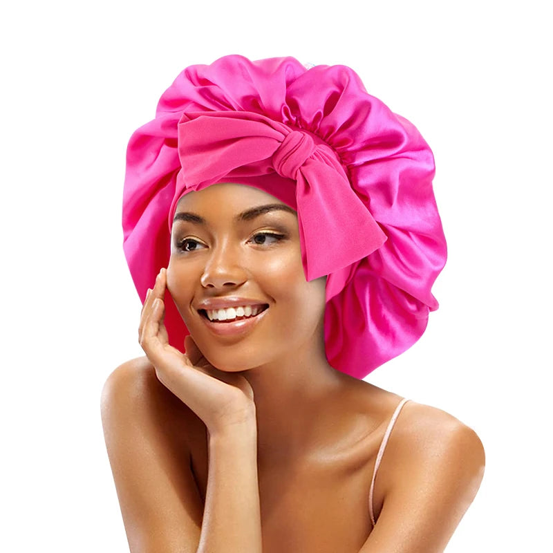 New Satin Sleeping Hat for Women – Stretchy Tie Band, Adjustable Night Shower Cap, Hair Head Cover Bonnet Turban