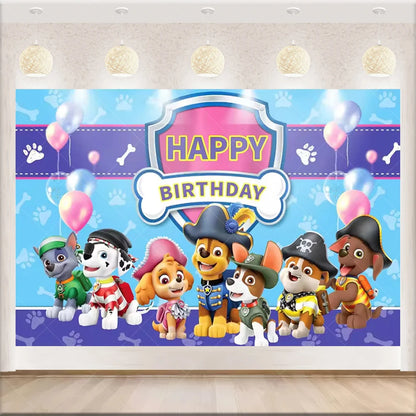 PAW Patrol Anime Birthday Party Backdrop – Puppy Dog Photography Background Cloth for Kids Birthday & Baby Shower Decorations Boy Gift