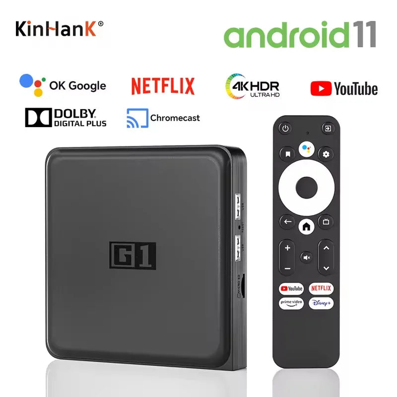 KINHANK G1 Android TV Box – 4K Ultra HD, Google Certified, Netflix, Dolby Vision, HDR10+, 4GB RAM, 32GB Storage, WiFi6 Streaming Device