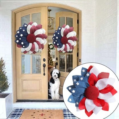 Independence Day Wreath – American Flag Red White Blue Star Door Hanging Garland for 4th of July Holiday Home Decoration