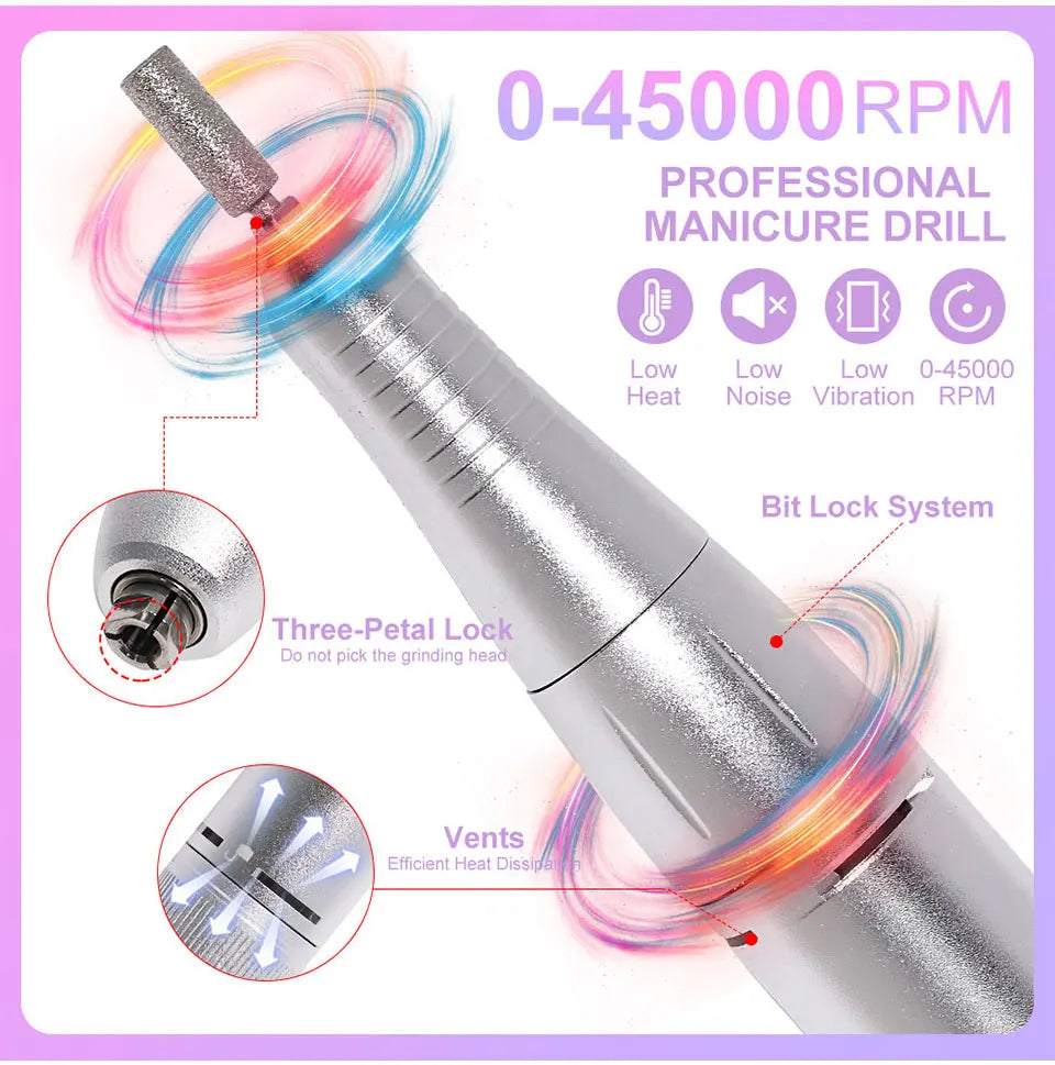 45000RPM Electric Nail Drill – Professional Rechargeable Nail File for Gel Nails, Portable Manicure Tool