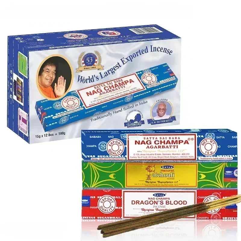 5BOX NAG Champa Indian Incense Set – Satya Handmade Sticks with 6 Aromatic Scents for Home & Meditation
