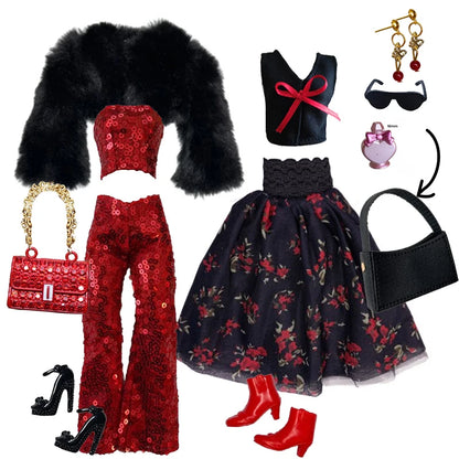 Deluxe Doll Clothes Set – Black & Red Tea Time Fashion Outfit for 11.5” Dolls