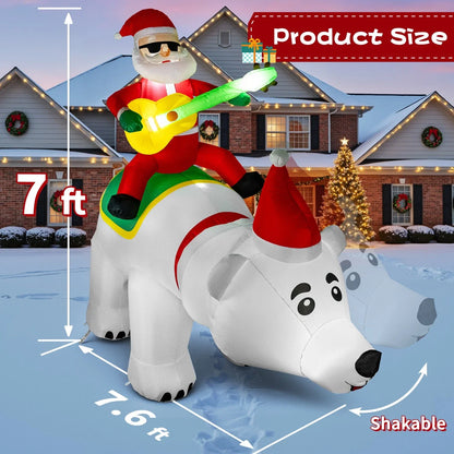 7FT Inflatable Santa Claus Decoration – LED Lights, Riding Bear with Shaking Head, Music & Blow-Up Xmas Party Model