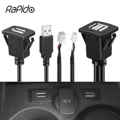 Dual USB Dashboard Mount Panel Extension Cable – 4/6 Pin Shielded Adapter for Car, Truck, Boat, Motorcycle, Android Head Unit