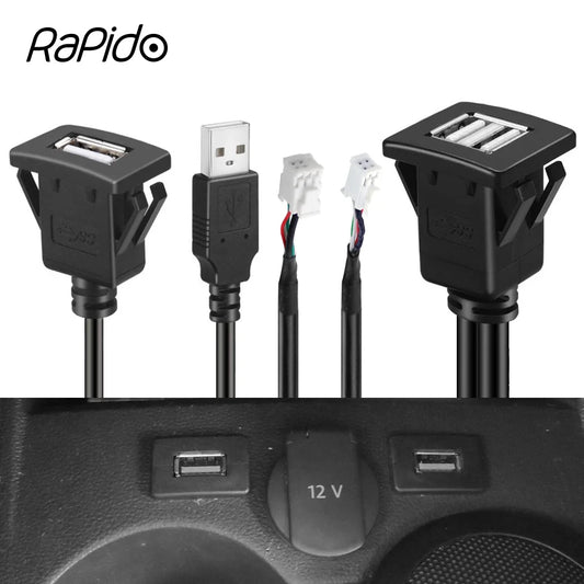 Dual USB Dashboard Mount Panel Extension Cable – 4/6 Pin Shielded Adapter for Car, Truck, Boat, Motorcycle, Android Head Unit