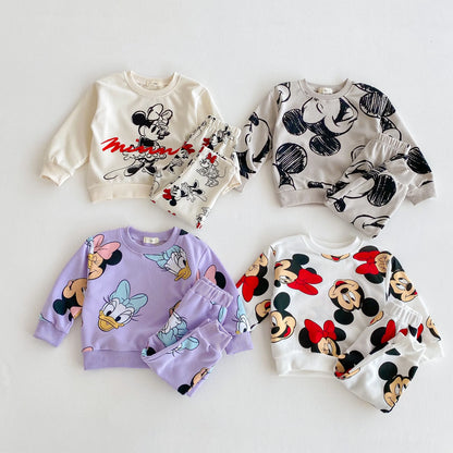 Disney Cartoon Sweatshirt Set – Autumn Long Sleeve Tops & Pants for Kids, Casual Outfit