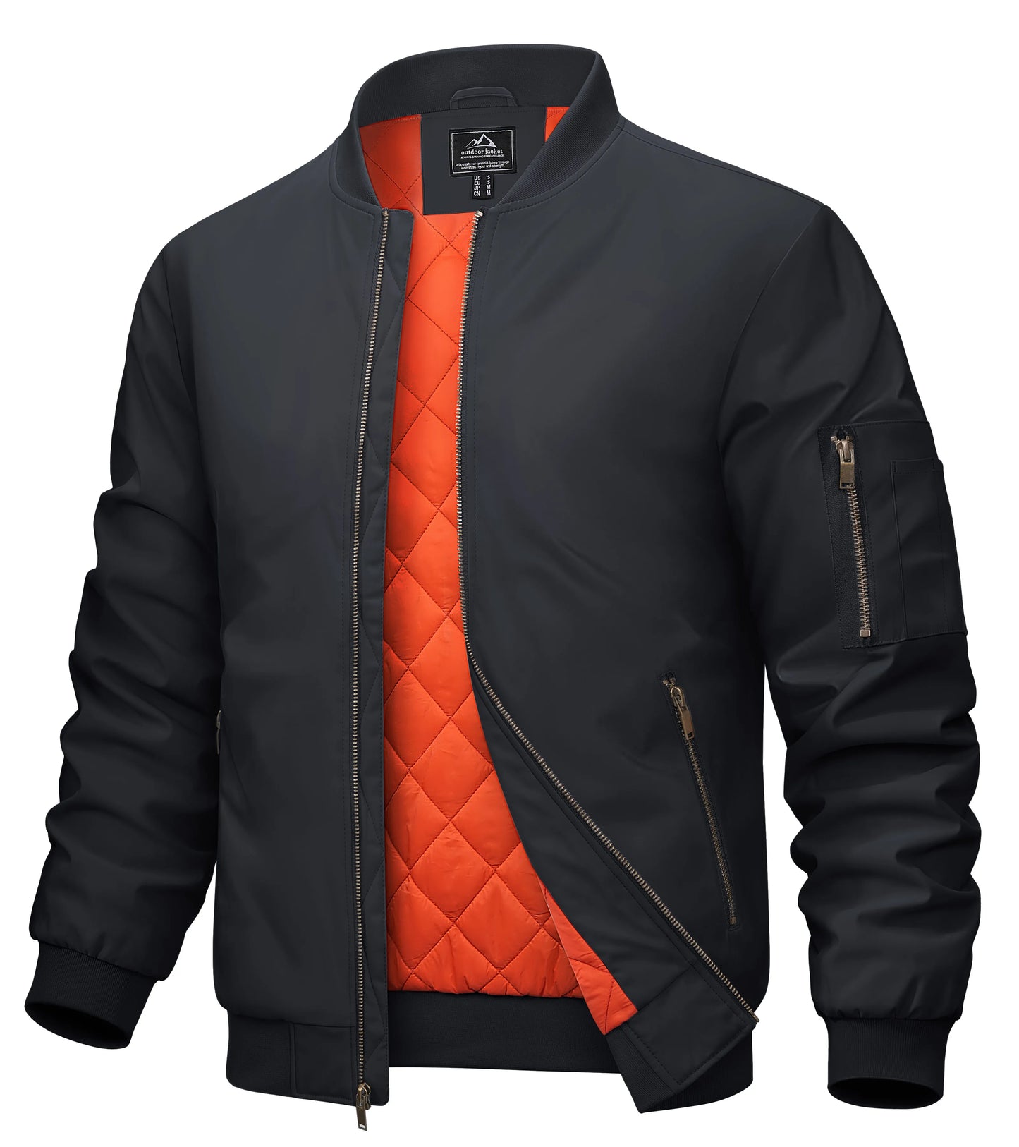 MAGCOMSEN Men’s Aviator Bomber Jacket - Warm Windproof Fall & Winter Casual Coat with Orange Lining