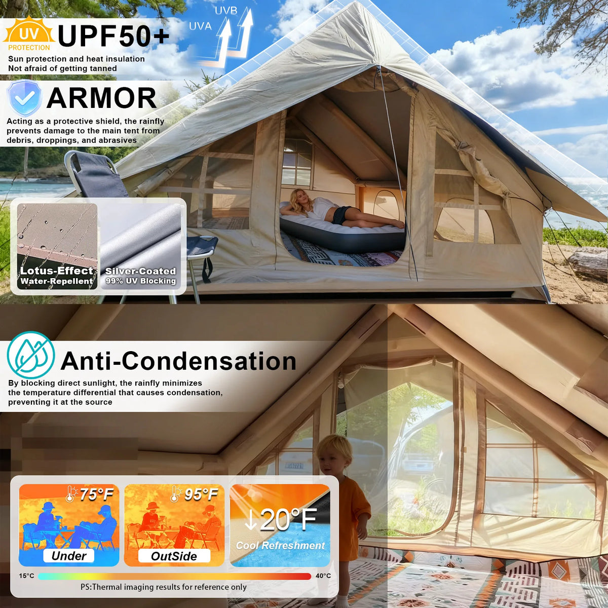 10 x 13 ft Waterproof Rainfly - Ultralight Camping Tent Shelter Awning & Sunshade for 6–8 People