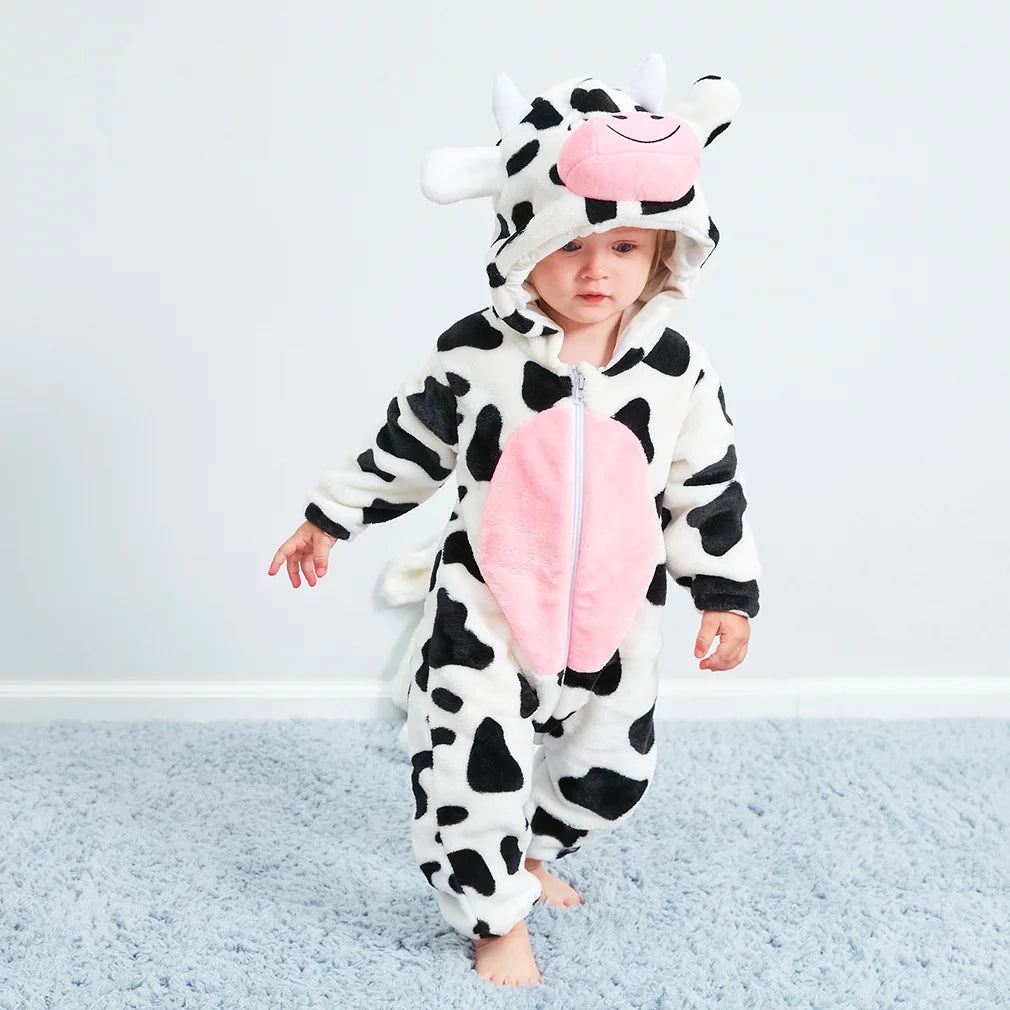 Cartoon Flannel Baby Romper – Unicorn, Rabbit & Dinosaur Pajamas, Cotton Kigurumi Jumpsuit for Boys & Girls
