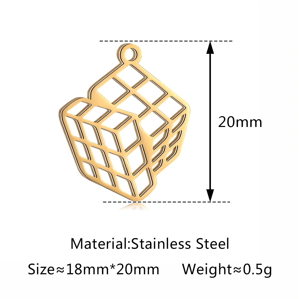 5-Piece Stainless Steel Charm Set - Magic Cube, Cross, Space Rocket, Boxing Glove, and Dinosaur DIY Jewelry Pendants