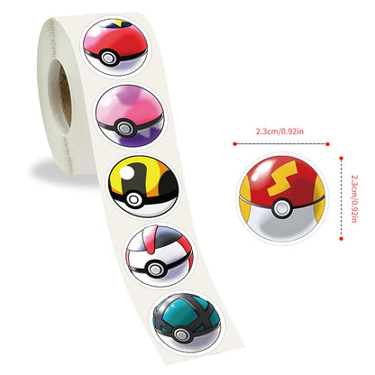 Pokemon Poké Ball Stickers – 500PCS Cartoon Anime Decorative Sticker Roll for DIY Crafts, Journals, Cups & Scrapbooking