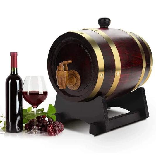 Vintage Oak Wood Wine Barrel – 1L/1.5L/3L Whiskey & Beer Storage Cask for Home Bar Brewing & Décor