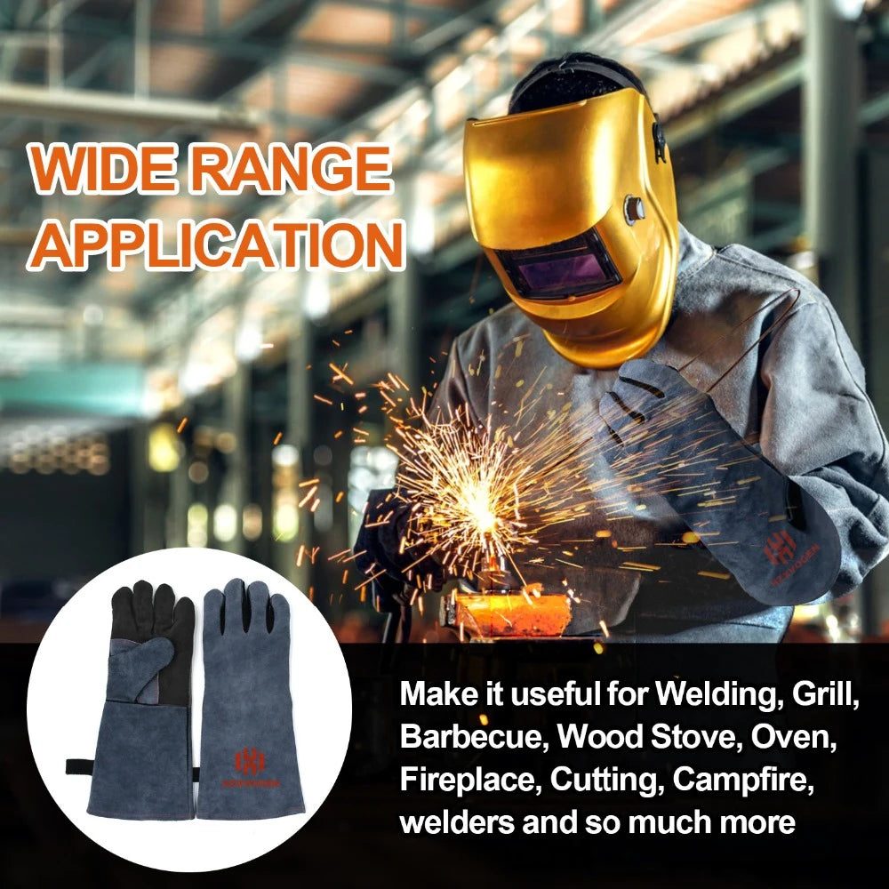 16-Inch Heat Resistant Welding Gloves – Thick Cow Split Leather Work Gloves for Welders, BBQ, Grill & Oven Use