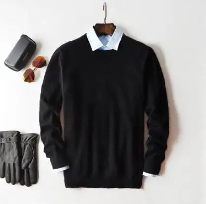 Men’s Classic V-Neck Pullover Sweater – 2024 Autumn Winter Cashmere-Cotton Blend Warm Jumper