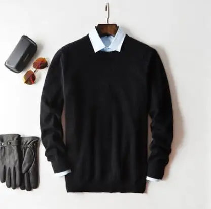 Men’s Classic V-Neck Pullover Sweater – 2024 Autumn Winter Cashmere-Cotton Blend Warm Jumper