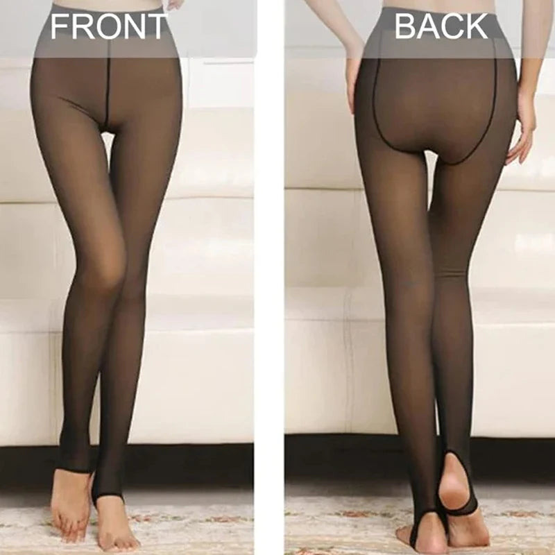Women's Thermal Leggings – Fleece-Lined Insulated High Waist Thick Plush Pantyhose Tights for Winter, Below 70kg