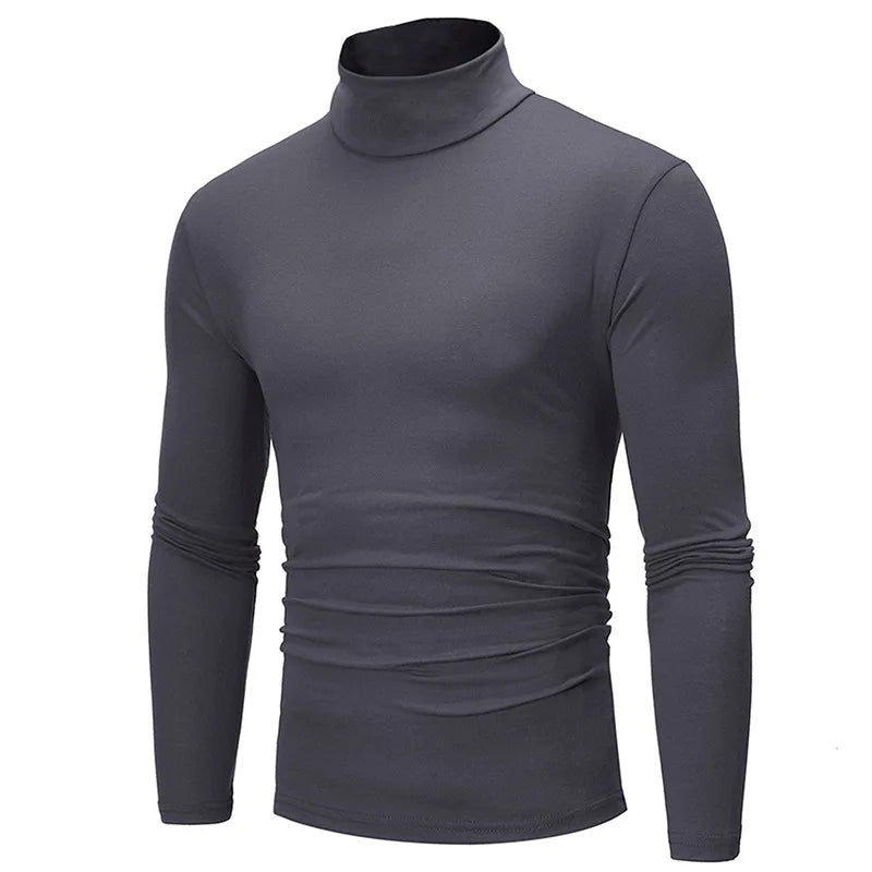 Men's Slim Fit High Neck Cotton T-Shirt - Breathable Long Sleeve Casual Pullover for Autumn and Winter