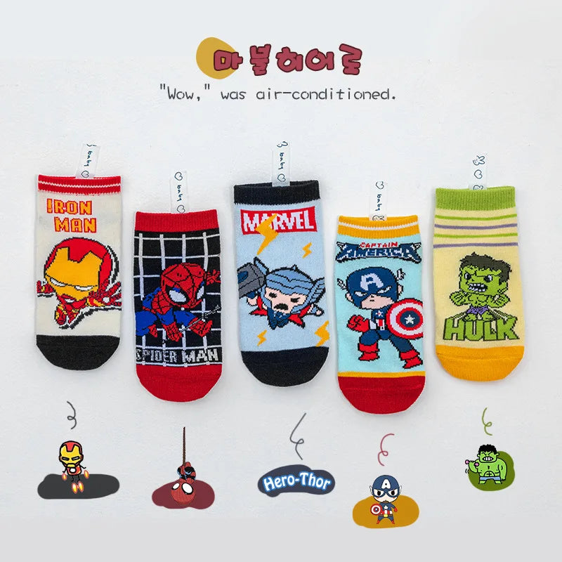 5 Pairs Spiderman Kids Socks – Anime Cartoon Short Socks for Boys & Girls, Summer & Spring Baby Boat Socks Gift for Ages 1-12 Years