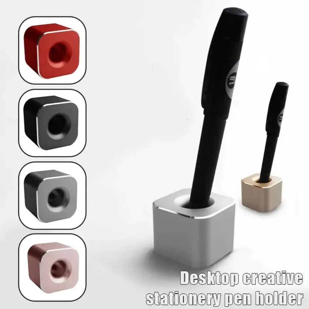 Creative Mini Aluminum Pen Holder – Non-Slip Square Pencil Storage Rack for Office Supplies