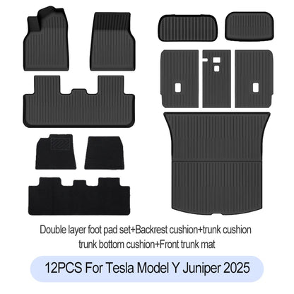Tesla Model Y Juniper 2025+ TPE Floor Mats Set – Premium All-Weather Cargo & Trunk Liner, Wear-Resistant Car Interior Foot Protection Mats