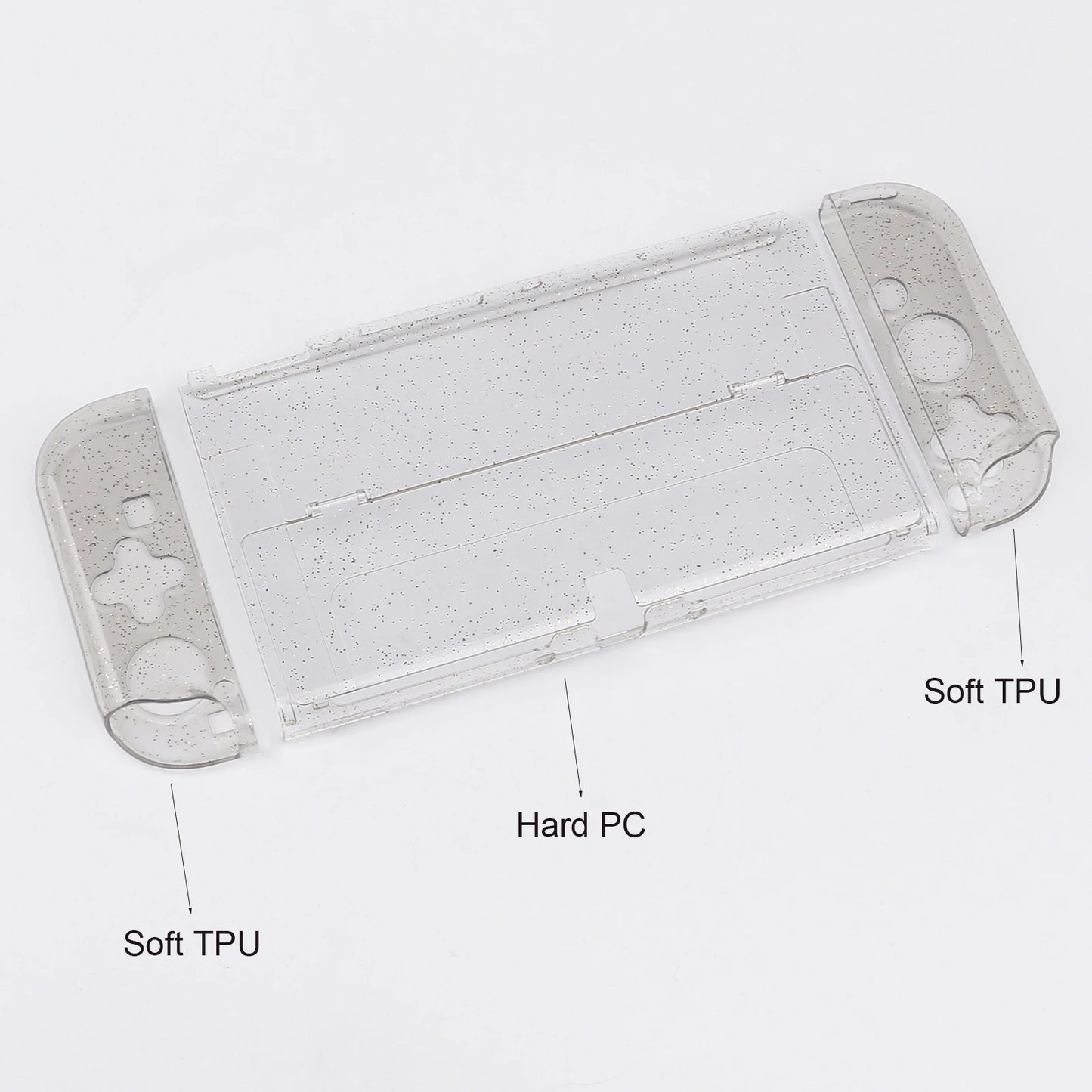 Glittery Transparent TPU+PC Protective Case for Nintendo Switch OLED - Console Skin & Accessories