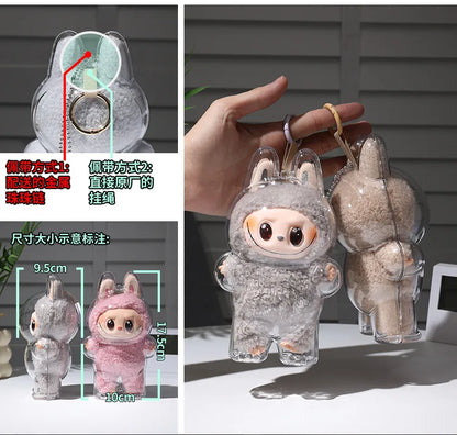 Transparent Protective Display Cover for Labubu Elf Plush Dolls – Cute Storage Box for Party Toys