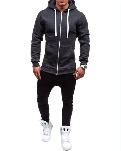 Men’s Casual Zip Hoodie – Solid Color Hooded Sweatshirt Jacket Cardigan for Spring & Autumn