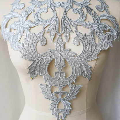 Silver Baroque Sequin Flower Applique – Embroidered Iron-On Patch for Wedding & DIY Crafts