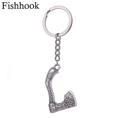 SKYRIM Viking Keychain – Punk Gothic Axe Talisman, Slavic Irish Knot Pagan Amulet Pendant, Men's Jewelry Gift