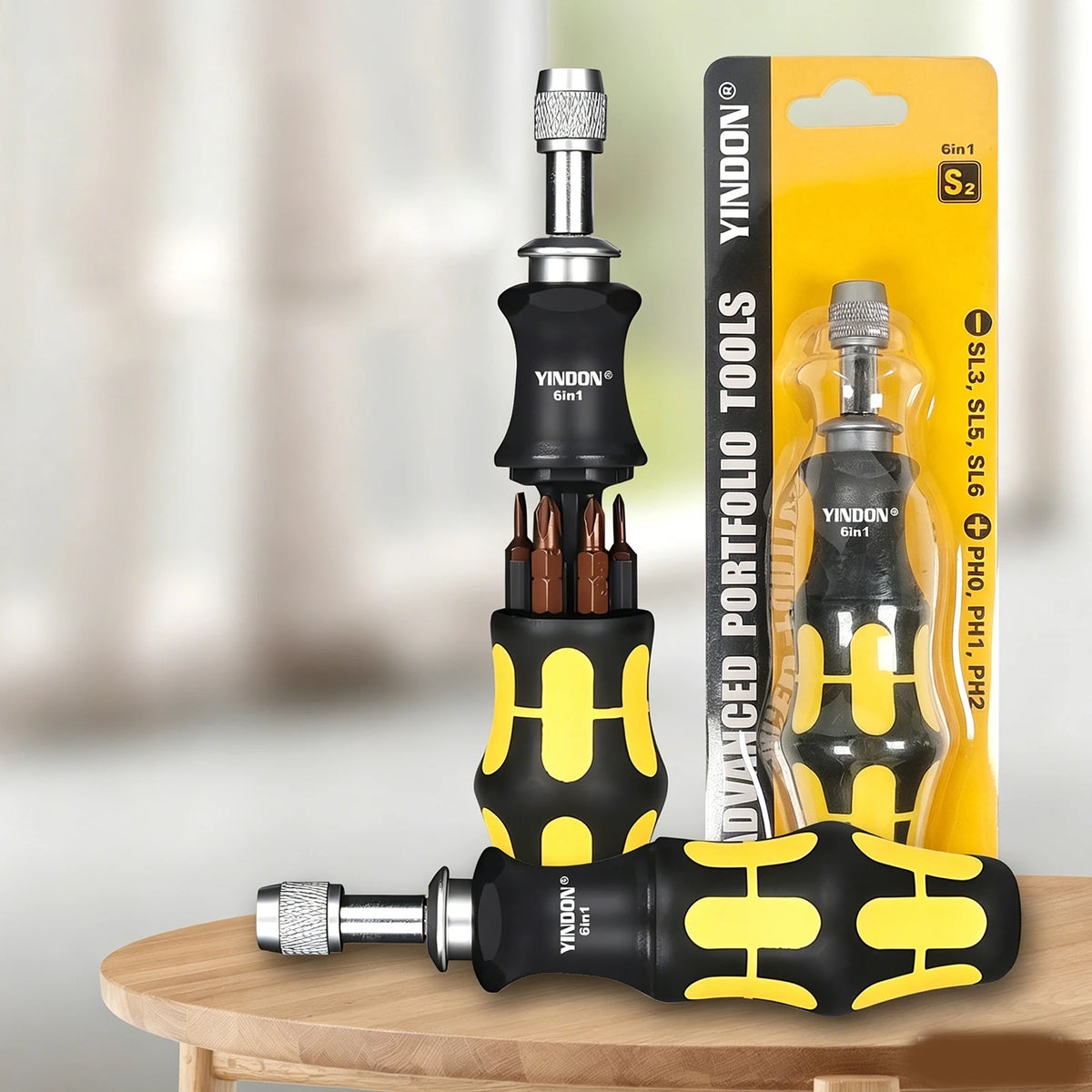 6-in-1 Pocket Screwdriver - Compact Anti-Slip Handle Tool with 6 Bits for Electronics & Small Appliance Repair