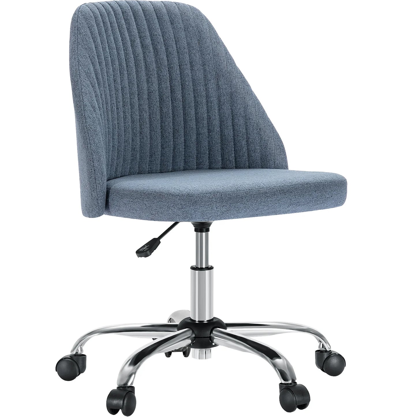 Armless Small Desk Chair – Cute Vanity Swivel Chair with Back, Fabric Upholstery & Wheels for Home & Gaming