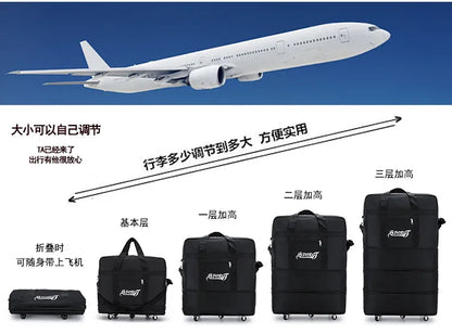Foldable Trolley Travel Bag with Wheels – Expandable Black Luggage for Men & Women, Ideal for Weekend Trips & Overnight Travel