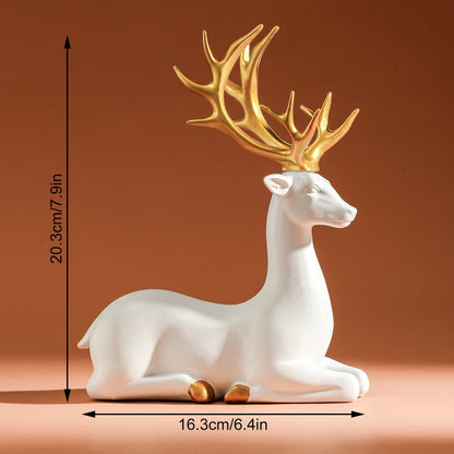 White Reindeer Figurine – Solid Resin Elk Statue for Living Room & Christmas Tabletop Decor