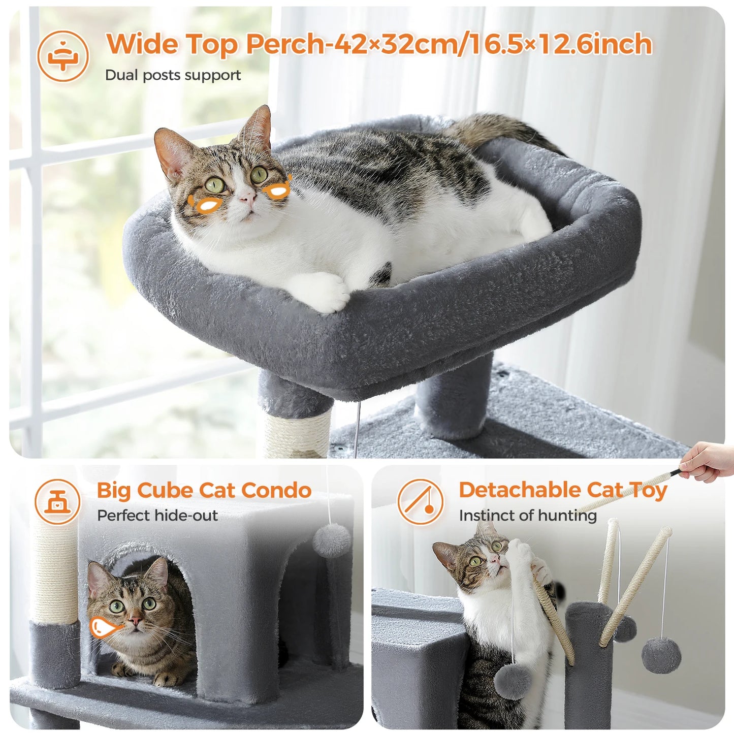 Large Cat Tree Tower – Multi-Level Plush Indoor Cat Condo with Scratching Posts, Boards, Perches & Caves