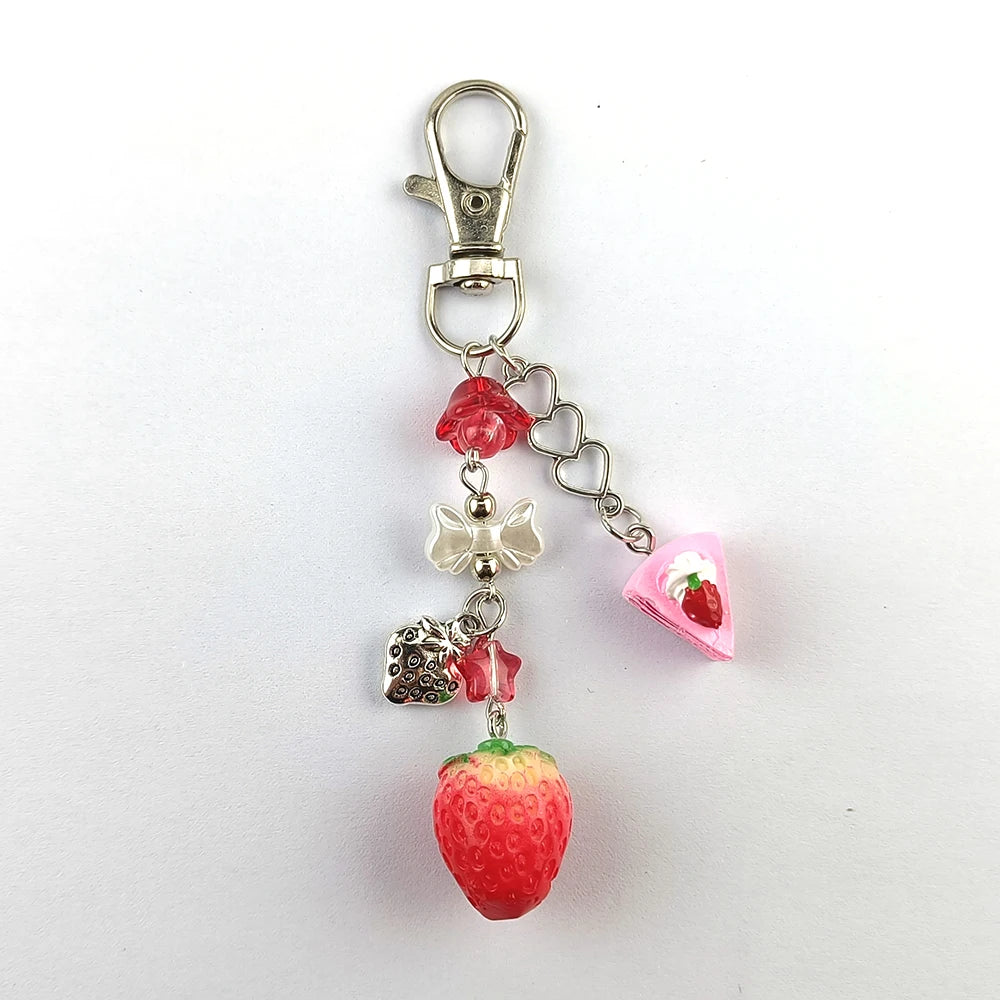 Y2K Strawberry Keychain Charm - Cute Fruit Phone Lanyard Bag Chain Accessory for Girls Aesthetic Jewelry Style
