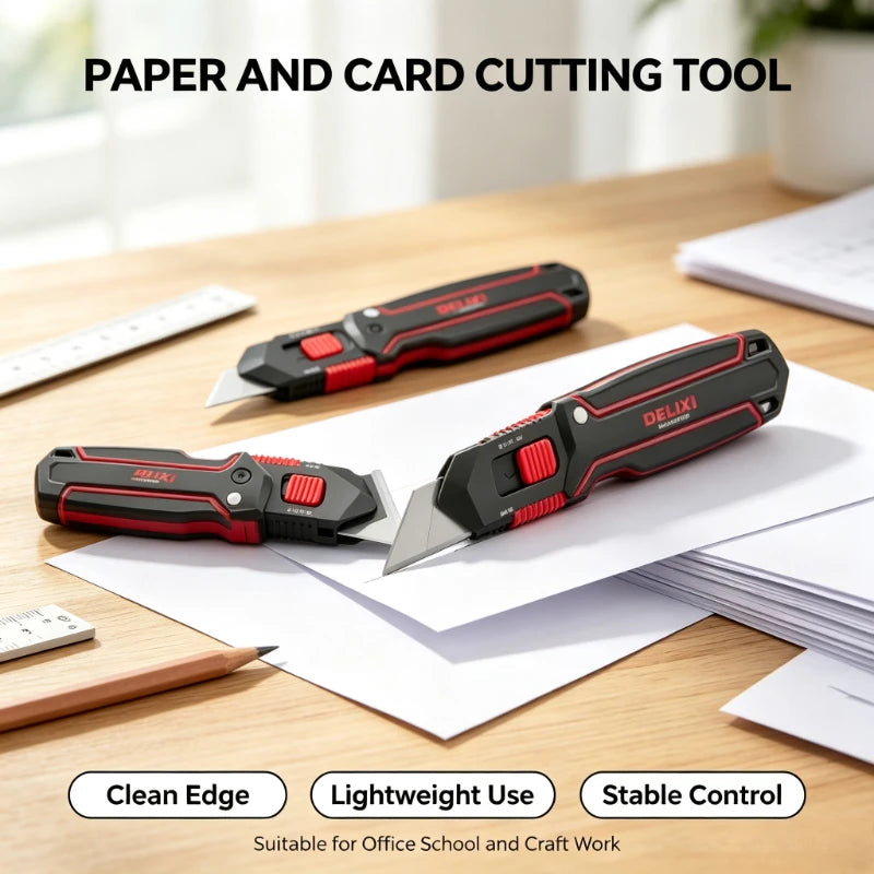 DELIXI 6-in-1 Transforming Utility Knife - Multifunctional Cutter for Cardboard, Paper & Boxes