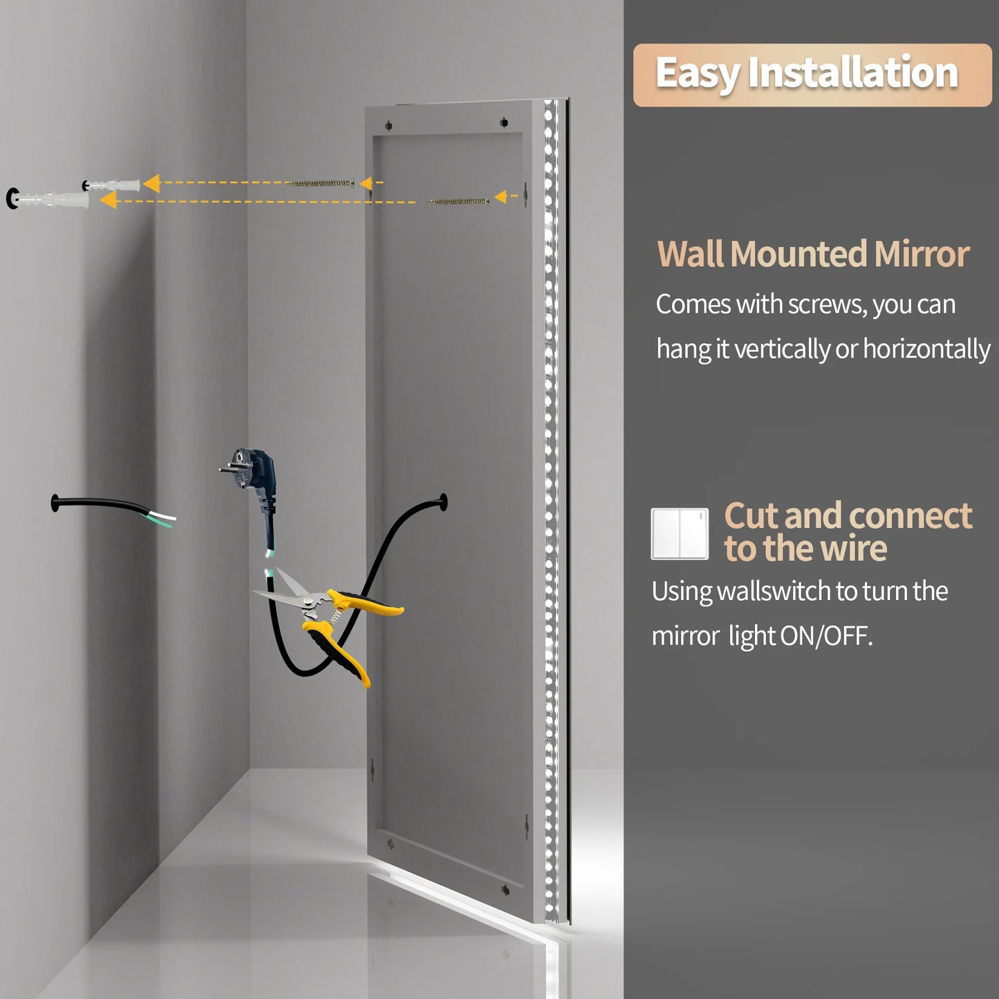 Extra Large Rectangle LED Bathroom Mirror – Dimmable, Anti-Fog, Shatter-Proof Vanity Mirror with Front & Backlight