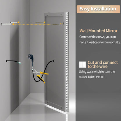 Extra Large Rectangle LED Bathroom Mirror – Dimmable, Anti-Fog, Shatter-Proof Vanity Mirror with Front & Backlight