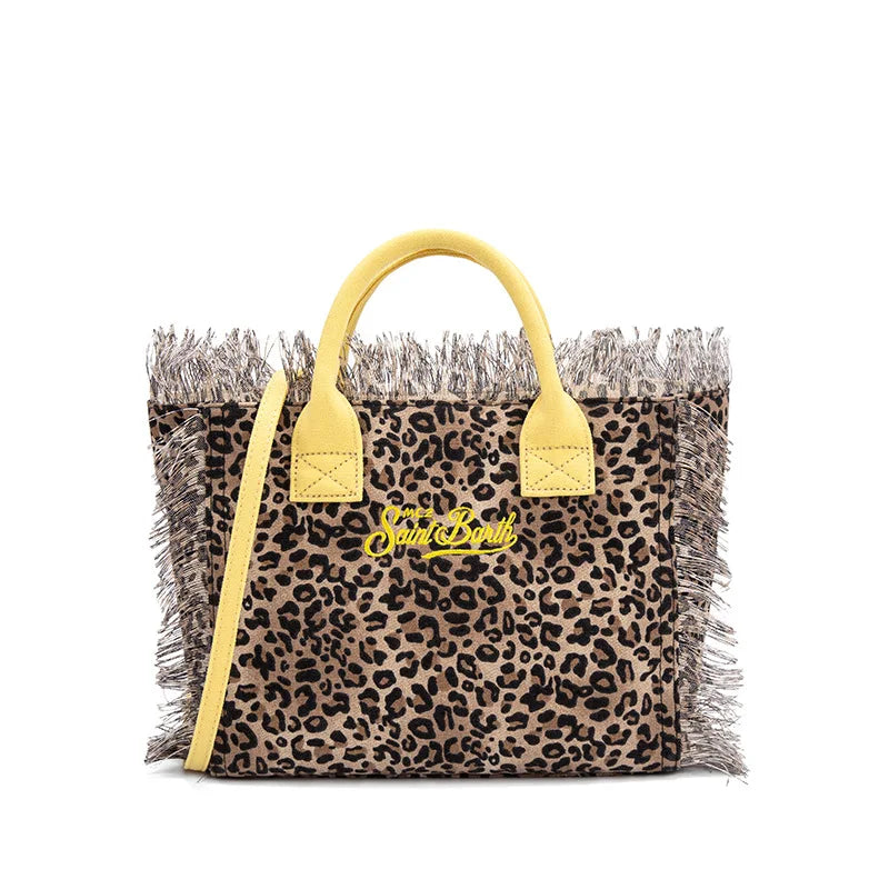 SAINT BARTH Houndstooth Crossbody Bag – Small Cotton Linen Handmade Tote with Tassels for Women