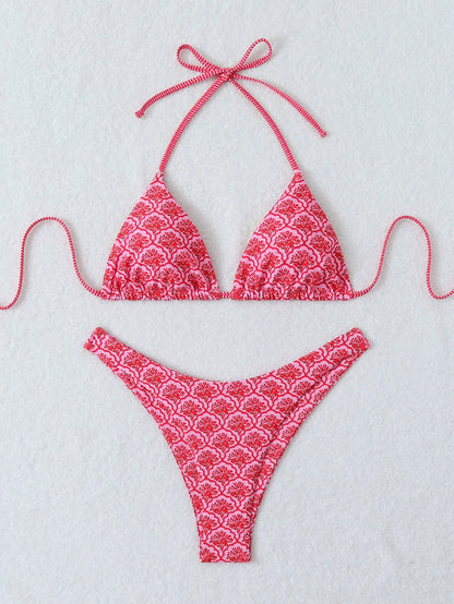 Retro Floral Print Bikini Set - Women's High Waisted Lace Up 2 Piece Summer Swimsuit Beachwear