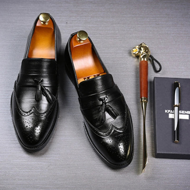 Luxury Men's Leather Tassel Loafers - Brogue Wedding & Casual Dress Shoes Size 37-48