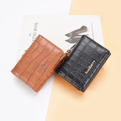 Baellerry Short Women’s Wallet — Crocodile Pattern Coin & Card Holder with Photo Slots, Hasp Purse for Girls