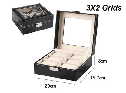 DELESYS PU Leather Watch Box — 2/3/4/5/6/8/10/12 Slot Traditional Style Storage Case with Lock, Gift Watch Organizer