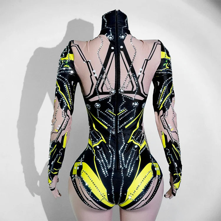 Sexy Sparkly Green Rhinestone Bodysuit – Stage Dance Costume for Party, Bar Show, Drag Queen, Cosplay & Halloween