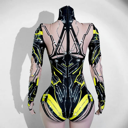 Sexy Sparkly Green Rhinestone Bodysuit – Stage Dance Costume for Party, Bar Show, Drag Queen, Cosplay & Halloween