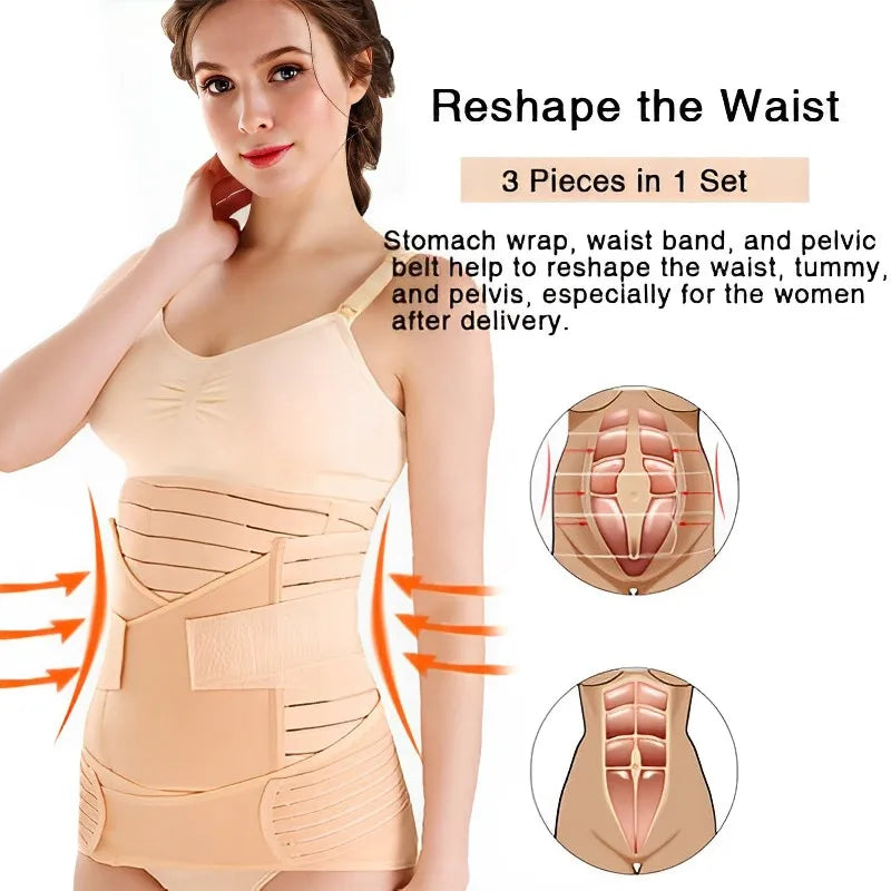 3 in 1 Corset Postpartum Belly Band - Tummy, Pelvis, and Waist Trainer Wrap for Pregnant Women, Recovery Bandage Body Shaper