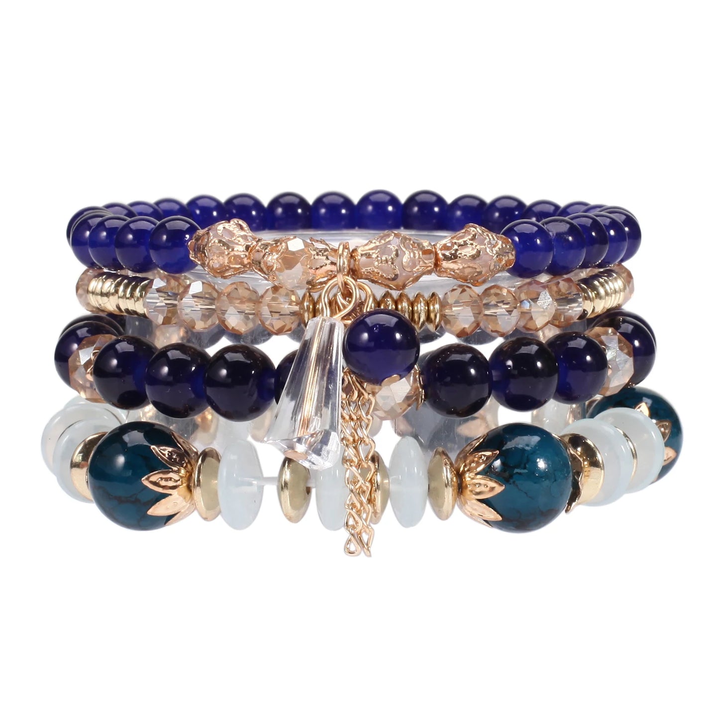 Bohemian Stackable Bead Bracelets - Multilayer Charm Stretch Bangles for Women