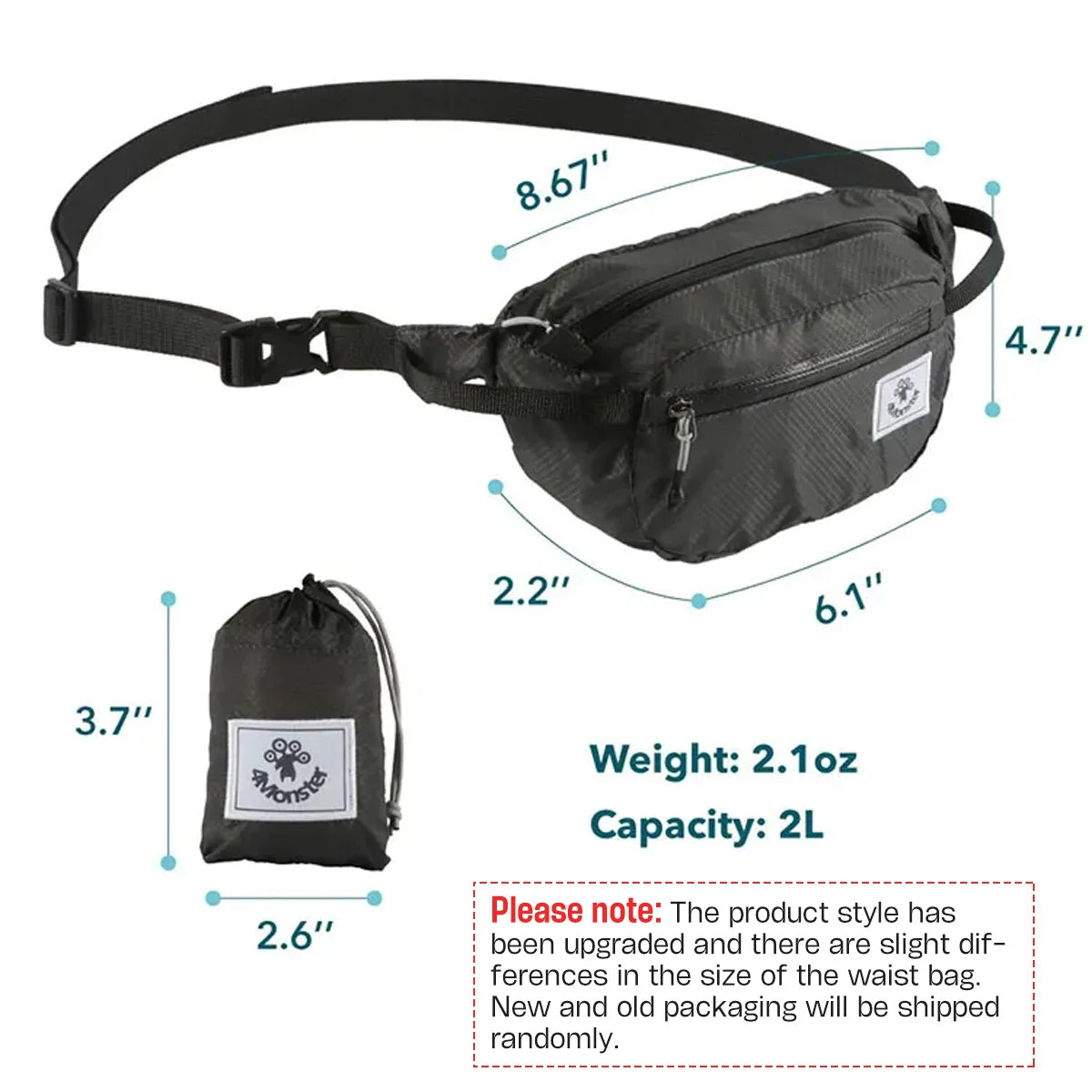 Hiking Waist Pack – Lightweight 2L Water-Resistant Fanny Pack with Adjustable Strap for Outdoor Adventures